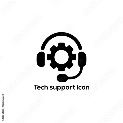 Technical support vector icon with computer monitor, gear and wrench representing maintenance, repair, troubleshooting and IT service.

