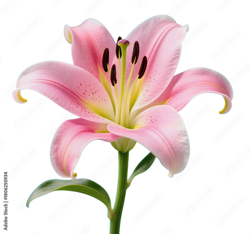 Fototapeta premium Pink lily flower in full bloom with curved petals