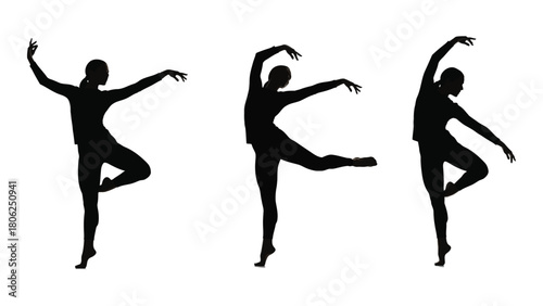 Ballet dancer silhouettes in elegant poses isolated on white background, Vector