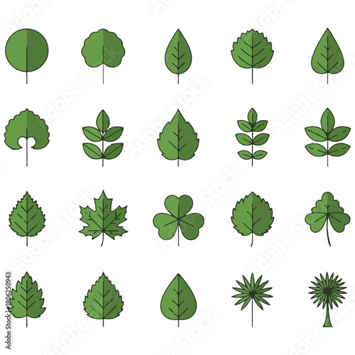 Green Leaf Vector Icon Set