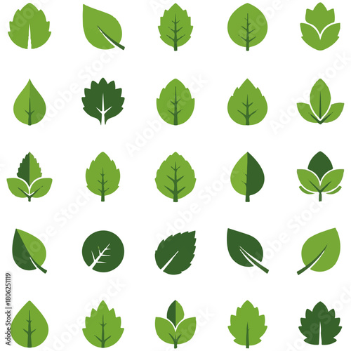 Green Leaf Vector Icon Set