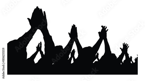 Applauding crowd silhouette isolated on white background, Vector