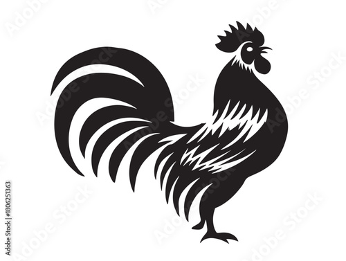 Gorgeous Minimal Rooster Illustration in Stylish Bold Black and White
