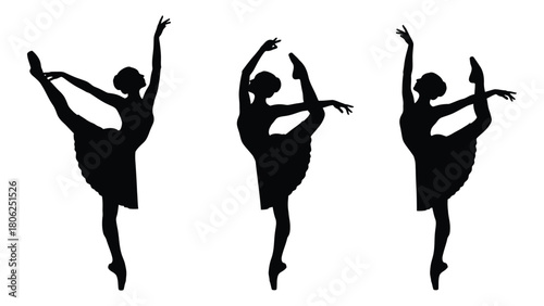 Ballet dancer silhouettes isolated on white background, Vector