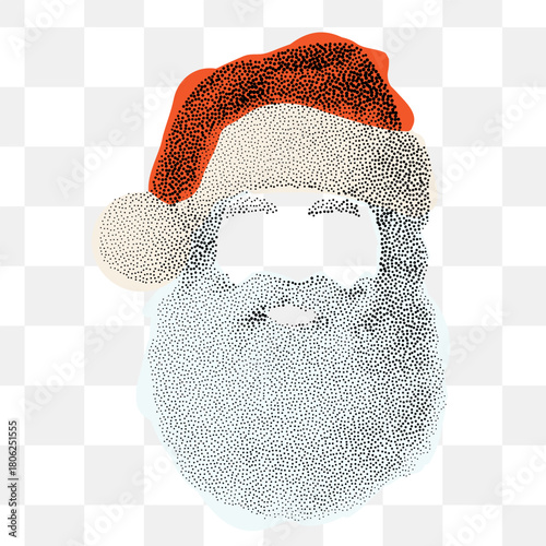Santas Mask - Christmas halftone stipple collage torn out paper sticker. Cut out of magazine shape