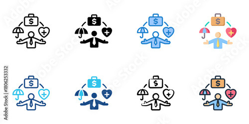 Employee benefits icon set multiple style collection 
