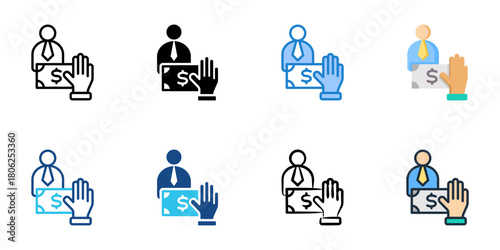 Salary negotiation icon set multiple style collection 
