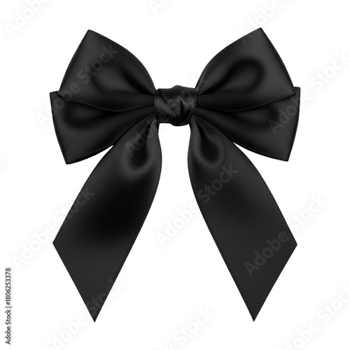 Elegant black satin ribbon bow isolated on a transparent background