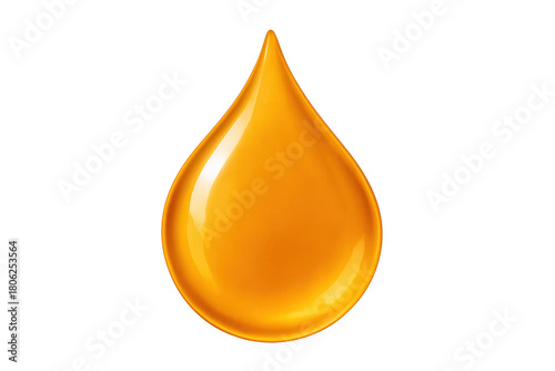 Golden viscous liquid drop on transparent background