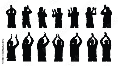 Clapping people silhouettes isolated on white background, Vector