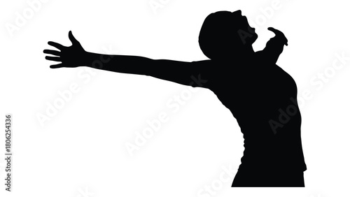 Person with outstretched arms silhouette isolated on white background, Vector