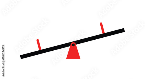 Simple illustration of a red and black seesaw on a white background