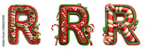 Christmas Elf Candy Cane Letter R isolated on a transparent background
