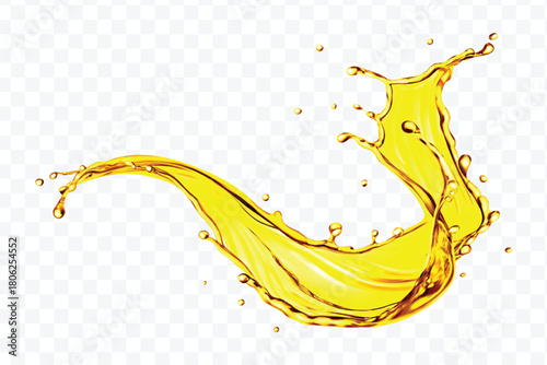 abstract smooth liquid oil splashing with droplets in curve style isolated on white background	
