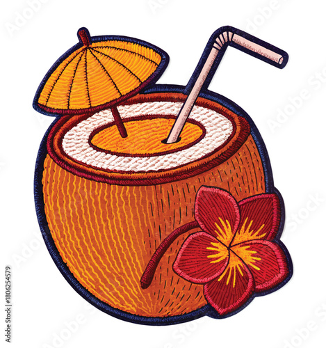 Escape to paradise with this vibrant coconut drink, complete with a tiny umbrella and tropical flower, perfect for summer vibes and vacation dreams