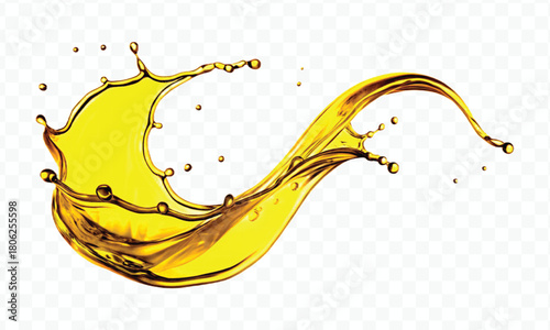 abstract smooth liquid oil splashing with droplets in curve style isolated on white background	
