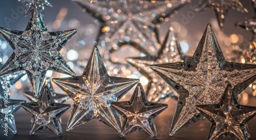 Elegant silver stars shimmering against bokeh lights for a festive Christmas celebration or New Year's Eve party invite, adding sparkle to any holiday design