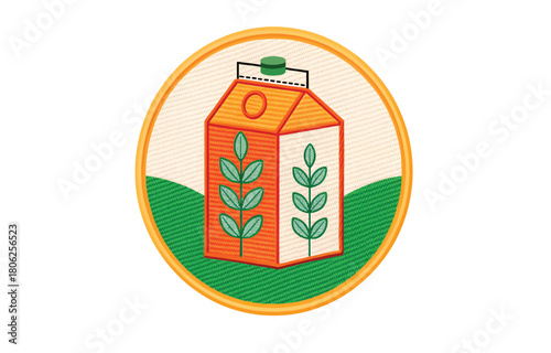 Orange juice carton with botanical design, a refreshing and healthy choice, perfect for morning routines and promoting well-being in a modern, vibrant style