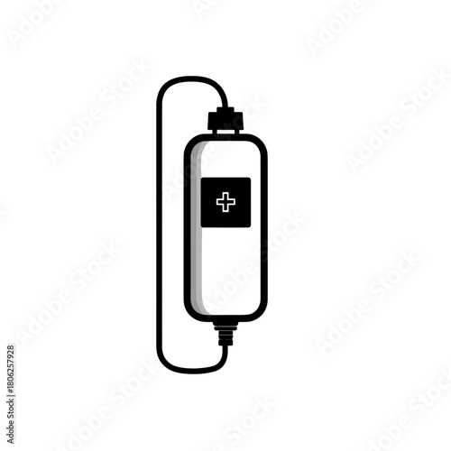 Wall-mounted ambu bag icon with cross symbol in clean black and white style