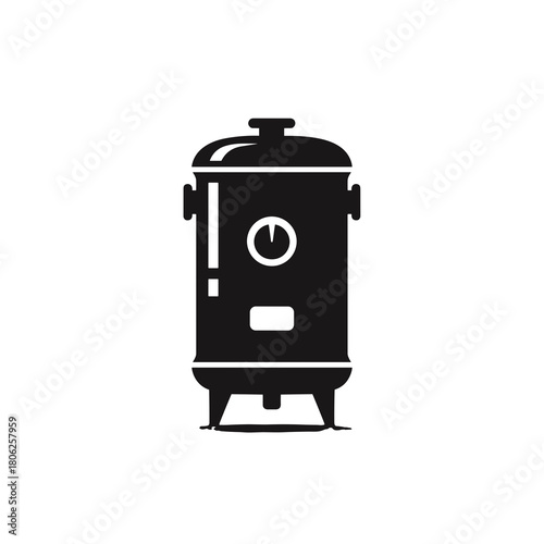 Tall cylindrical autoclave shown as a simple black and white medical icon