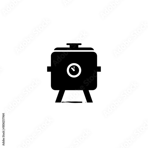 Compact square autoclave icon with a central pressure gauge in black and white