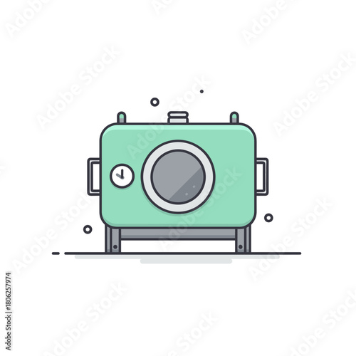 A modern colorful autoclave illustration with a front glass window and gauge in pastel tones