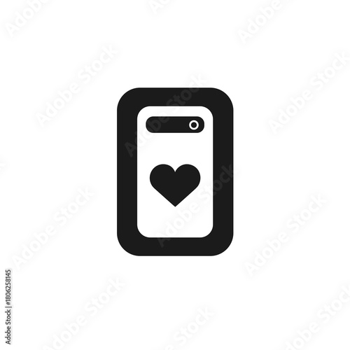 Aed device icon with heart symbol in simple black and white minimal style