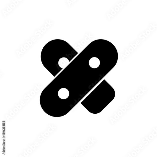 Crossed adhesive bandages icon in simple black and white minimal style