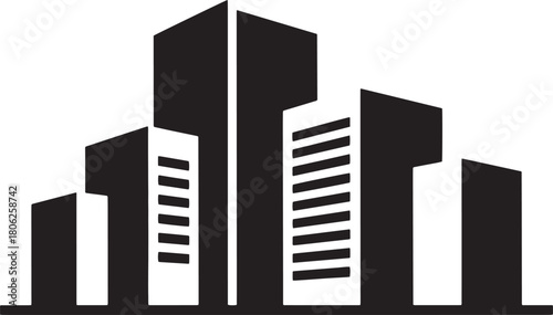 Stylized black silhouette of abstract modern skyscrapers on a white background building architecture