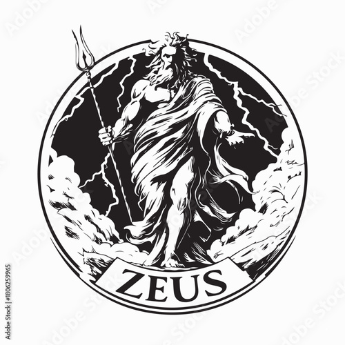 Greek God Zeus Holding Weapon and Lightning Vector