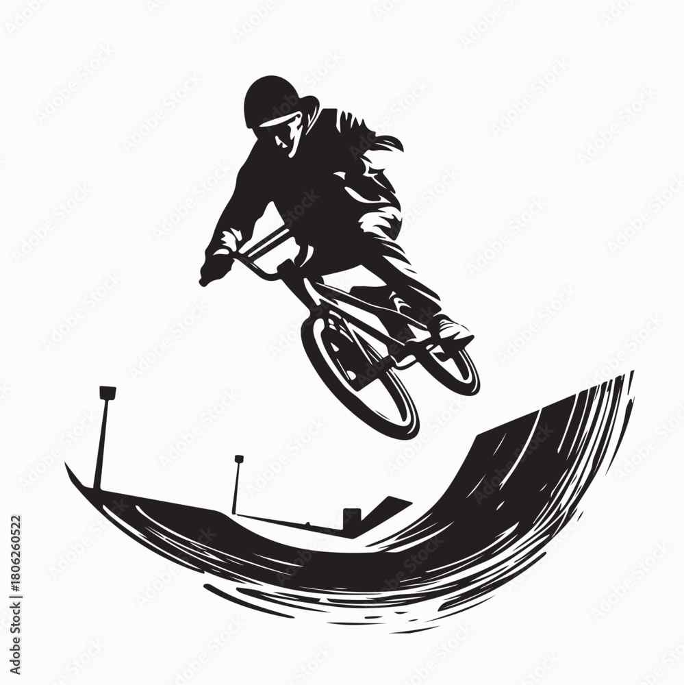Fototapeta premium Silhouette of BMX Bicycle Rider Doing Trick Vector on white background