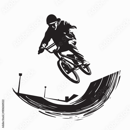 Silhouette of BMX Bicycle Rider Doing Trick Vector on white background