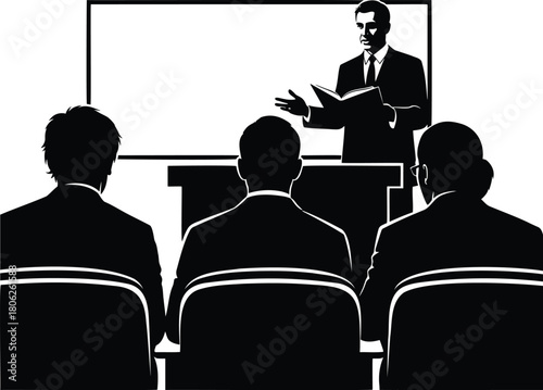 Business Speaker Giving Presentation to Audience Silhouette