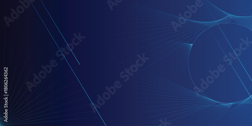 Abstract blue lines vector illustration displays a dynamic pattern with circles and radiating light on a dark gradient background