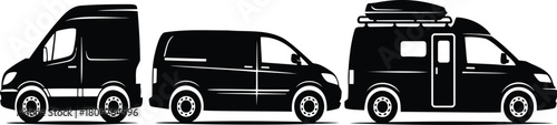 Cargo Delivery Van and Camper Van Silhouette Vector Set
