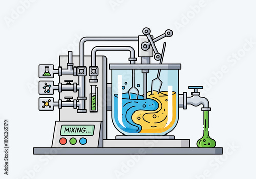 Laboratory Mixing Tank with Pipework and Beaker.