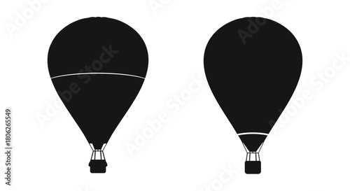 Simple graphic depiction of two black hot air balloons shown in profile