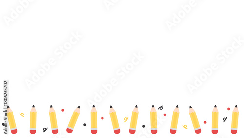 Cute yellow pencils border background. Flat design illustration. Back to school concept.	