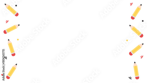 Cute yellow pencils border background. Flat design illustration. Back to school concept.	