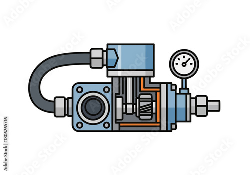Pneumatic regulator with gauge and hose.