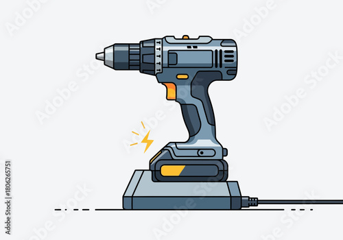 Power Drill Illustration Isolated On White Background.