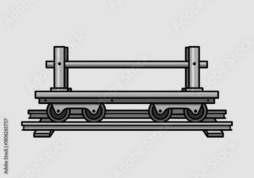 Railroad Flatcar on Tracks with Wheelset Detail.