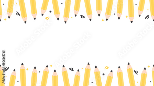 Cute yellow pencils border background. Flat design illustration. Back to school concept.	