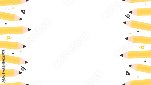 Cute yellow pencils border background. Flat design illustration. Back to school concept.	