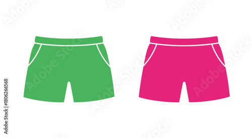 Two pairs of brightly colored athletic shorts in green and pink