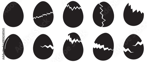 Broken Easter egg icon, Silhouette Broken eggs vector icons. Ester eggs shell. crack eggs icon set vector on white background. Vector illustration.