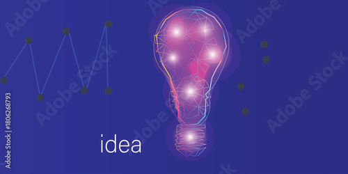 Abstract lamp bulb mash line origami   Polygonal 3D white bright warm light on dark background. Idea with geometry triangle. Vector Incandescent lamp with bright light..