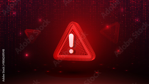 Cyber Attack, Scam, Fraud, Hacking Vector Illustration. Cybersecurity Warning Message. Warning Alert Danger. Digital Danger Alert Icon. Red Triangle Exclamation Symbol Digital Wireframe Technology