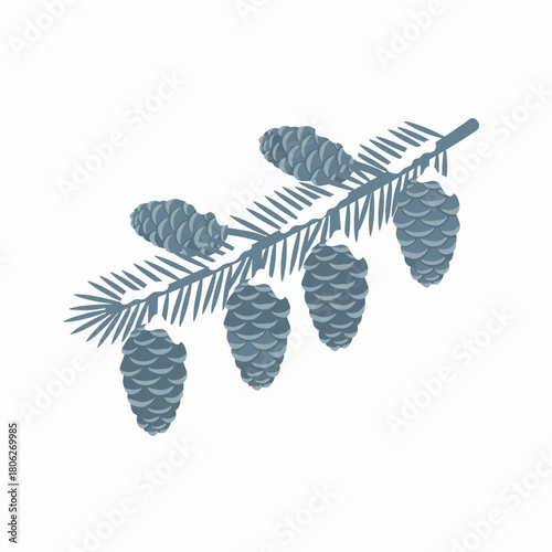 Winter icon of a pine branch with cones, perfect for autumn and fall seasonal vector graphics, also great for winter clipart and fall clipart needs