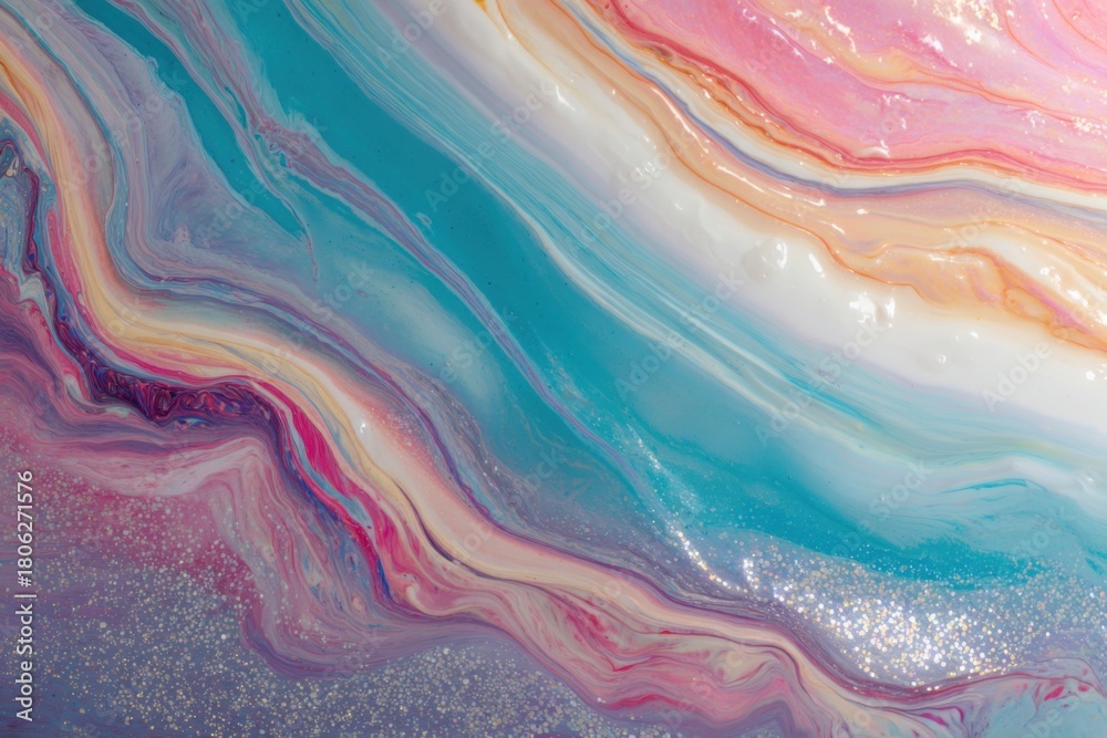 Fototapeta premium A Mesmerizing Abstract Art Piece Featuring a Beautiful Swirl of Pastel Colors and Shimmering Textures That Captivates and Engages the Viewer